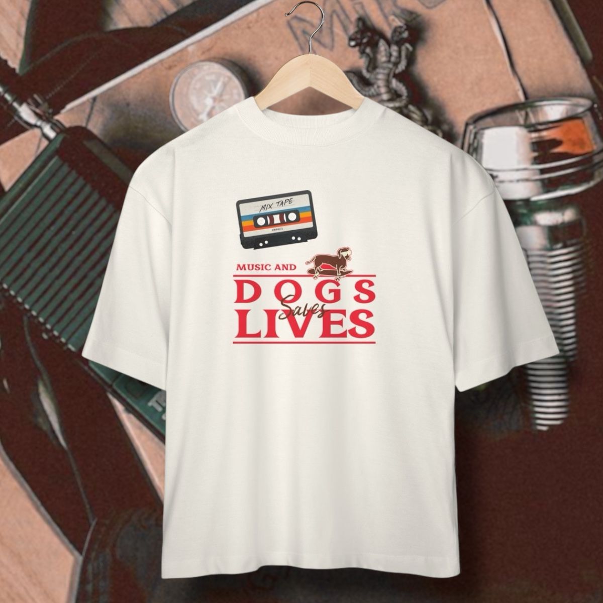 Nome do produto: oversized • music and dogs saves lives