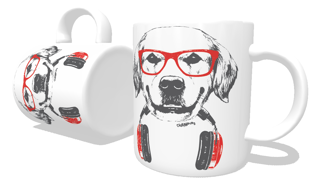 Nome do produto Caneca Golden Retriever de Óculos e Fone de Ouvidos