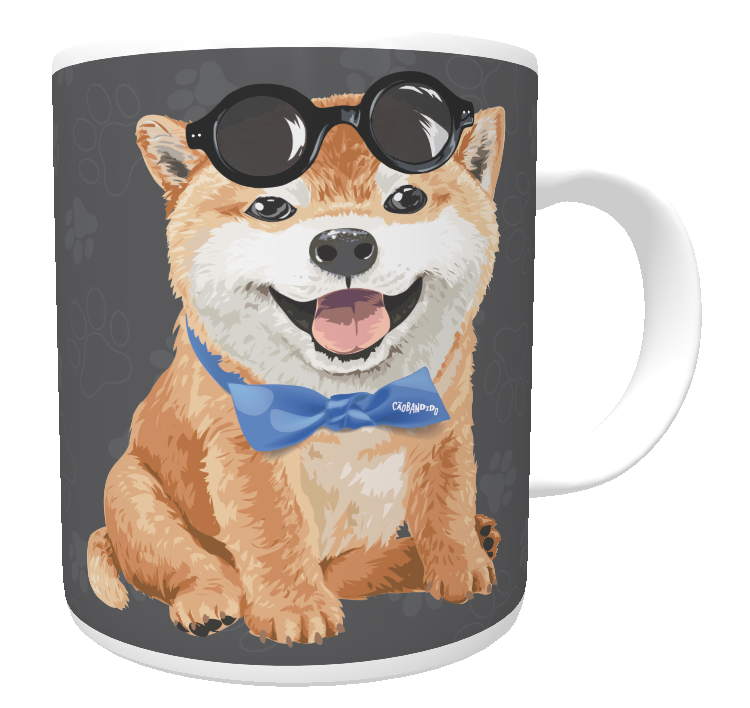 Nome do produto: Caneca Akita Filhote de Óculos e Gravatinha