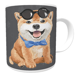 Caneca Akita Filhote de Óculos e Gravatinha