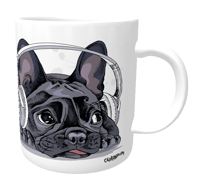 Nome do produto: Caneca Bulldog Francês Ouvindo Música