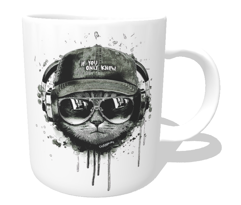 Caneca Gato Ouvindo Música de Boné e Óculos