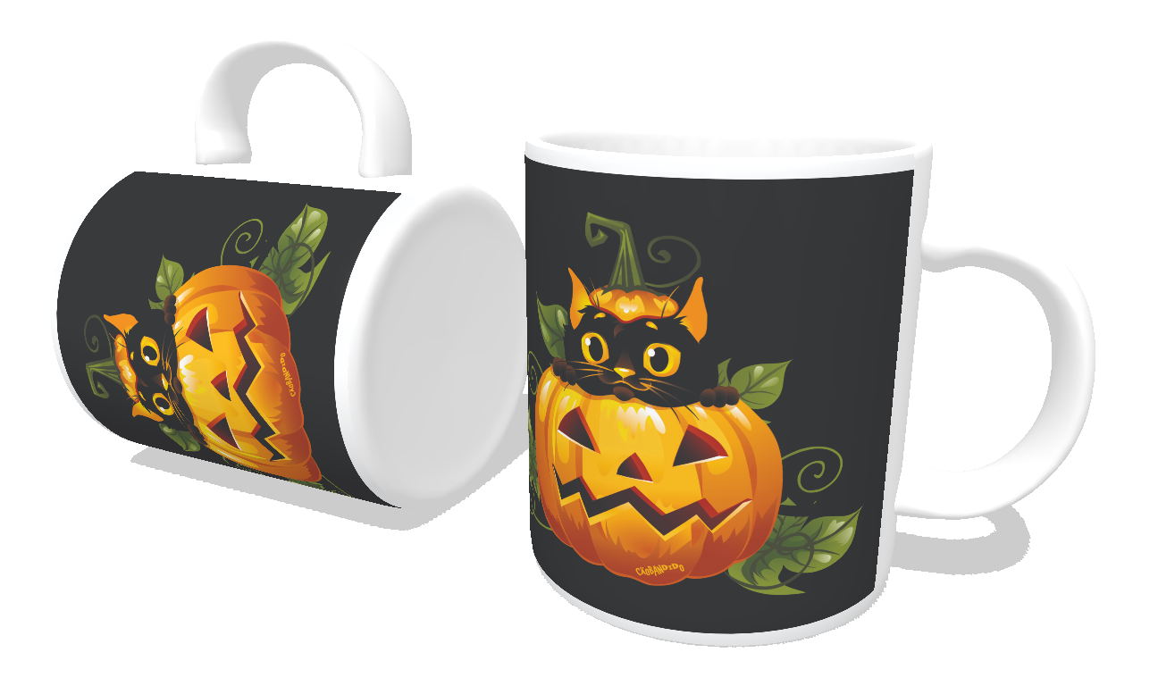 Caneca Gato Preto Halloween