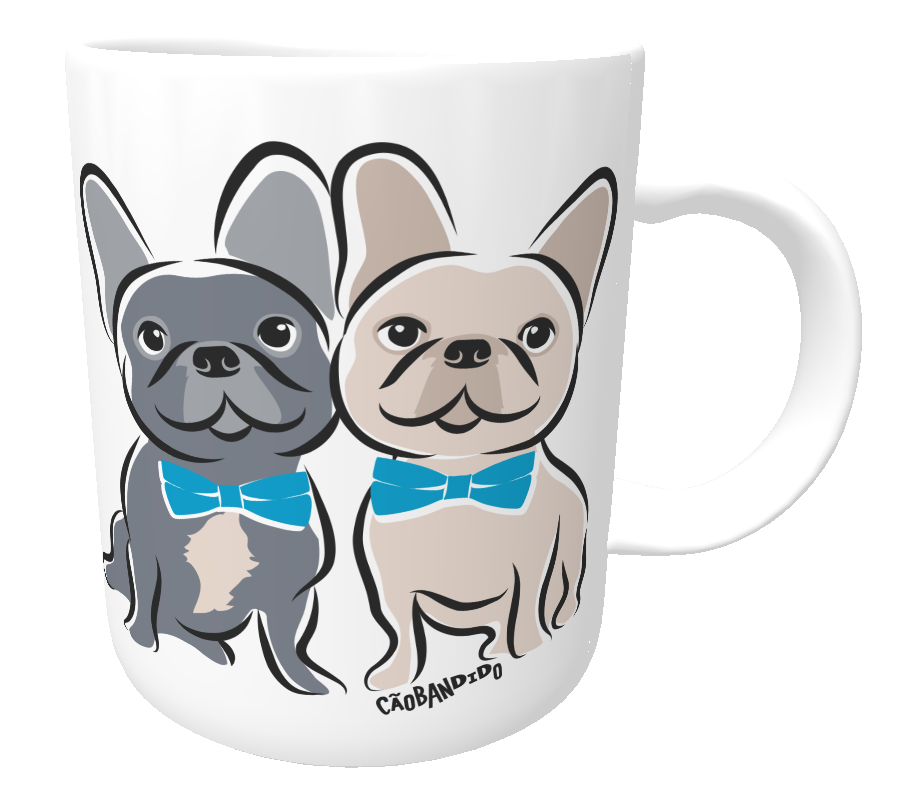 Nome do produto: Caneca Bulldog Francês Casal de Gravatinha