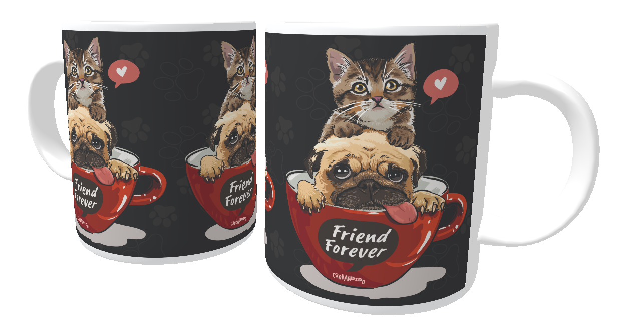 Caneca Gato e Cachorro - Friend Forever