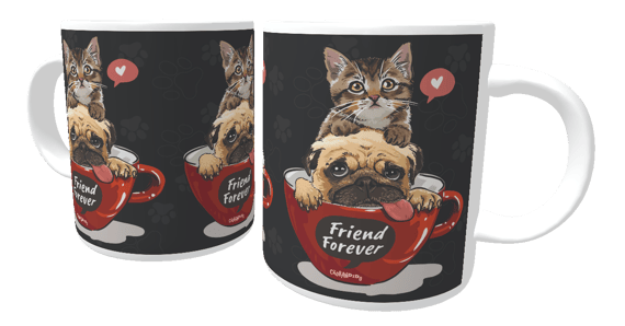 Caneca Gato e Cachorro - Friend Forever