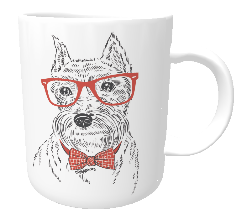 Caneca Schnauzer de Óculos e Gravatinha