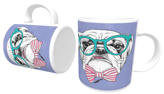 Caneca Bulldog Inglês de Óculos e Gravatinha