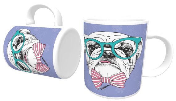 Caneca Bulldog Inglês de Óculos e Gravatinha