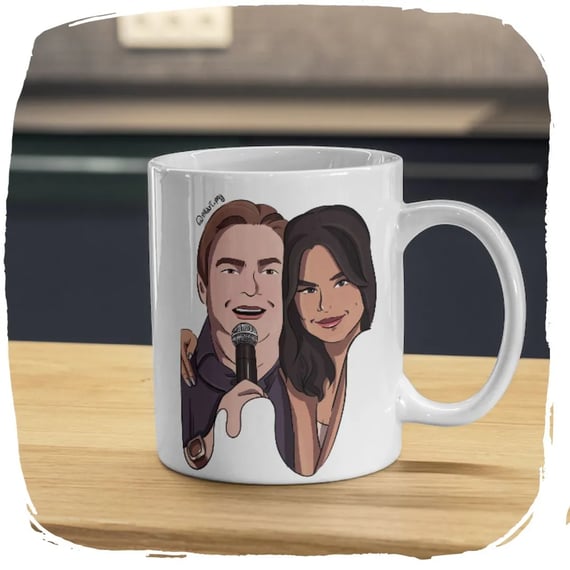 Caneca 320ml Ellart Faustão e Selena Gomez