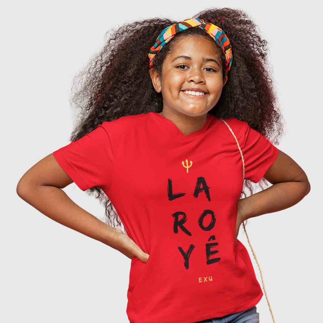 Nome do produto: Camiseta Exu Infantil 2 a 8 Anos Laroyê Algodão Fio 30.1