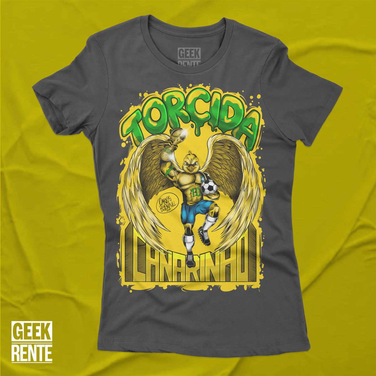 Nome do produto: Camiseta Feminina Preta TORCIDA CANARINHO