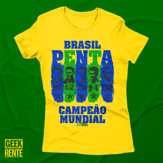 Nome do produto CAMISETA FEMININA AMARELA - PENTA CAMPEÃO 58-62-70-94-02