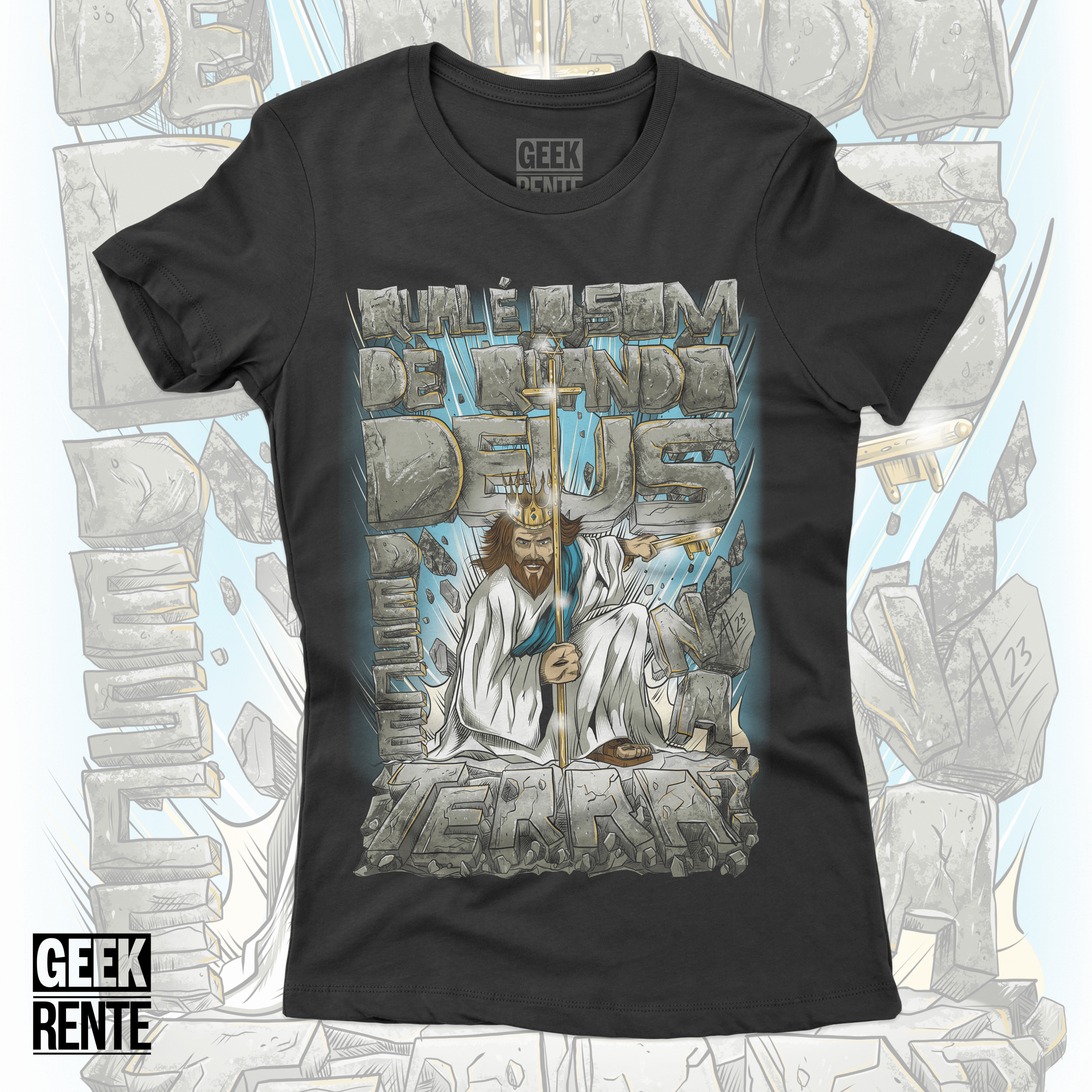 Camiseta Feminina Qual é o som de quando Deus desce na terra?