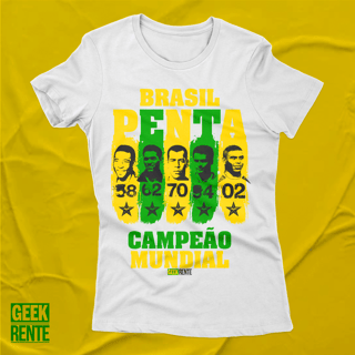 Nome do produto CAMISETA FEMININA BRANCA - PENTA CAMPEÃO 58-62-70-94-02