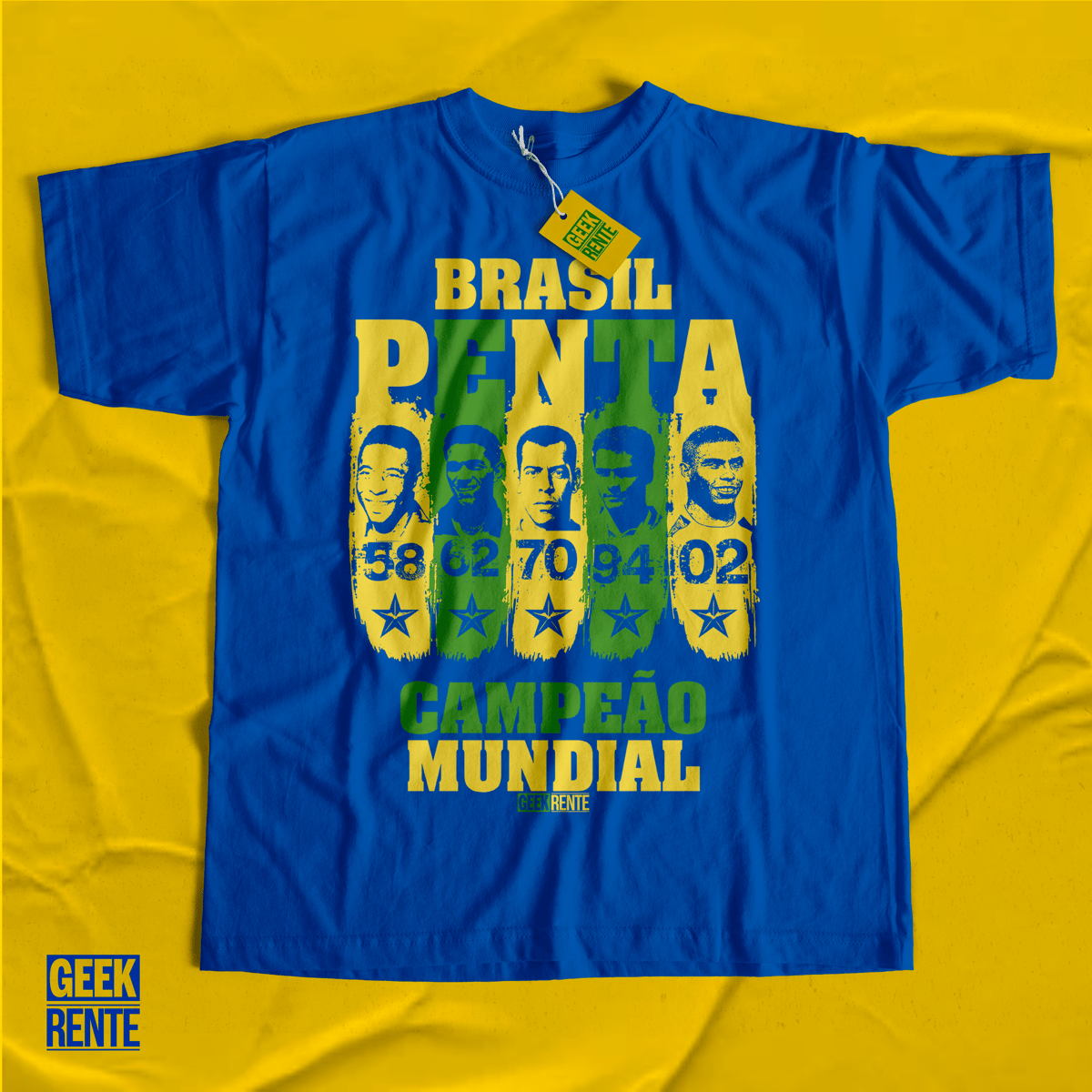 Nome do produto: CAMISETA AZUL - PENTA CAMPEÃO 58-62-70-94-02