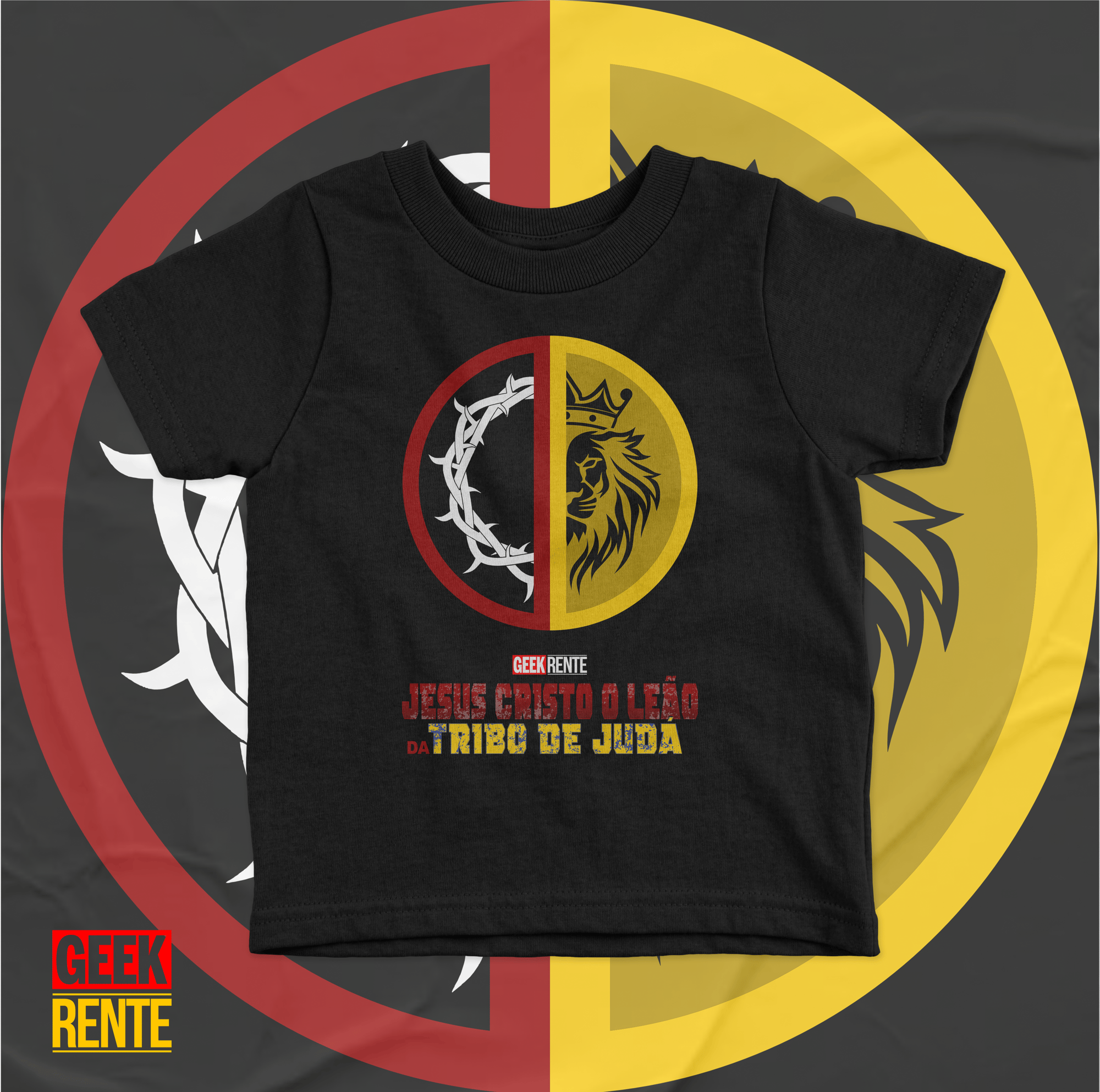 Camiseta Infantil DEADPOOL & WOLVERINE - JESUS CRISTO LEÃO DA TRIBO DE JUDÁ