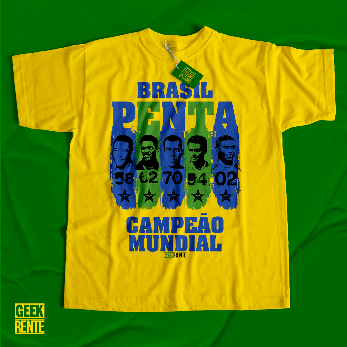 Nome do produto: CAMISETA AMARELA - PENTA CAMPEÃO 58-62-70-94-02