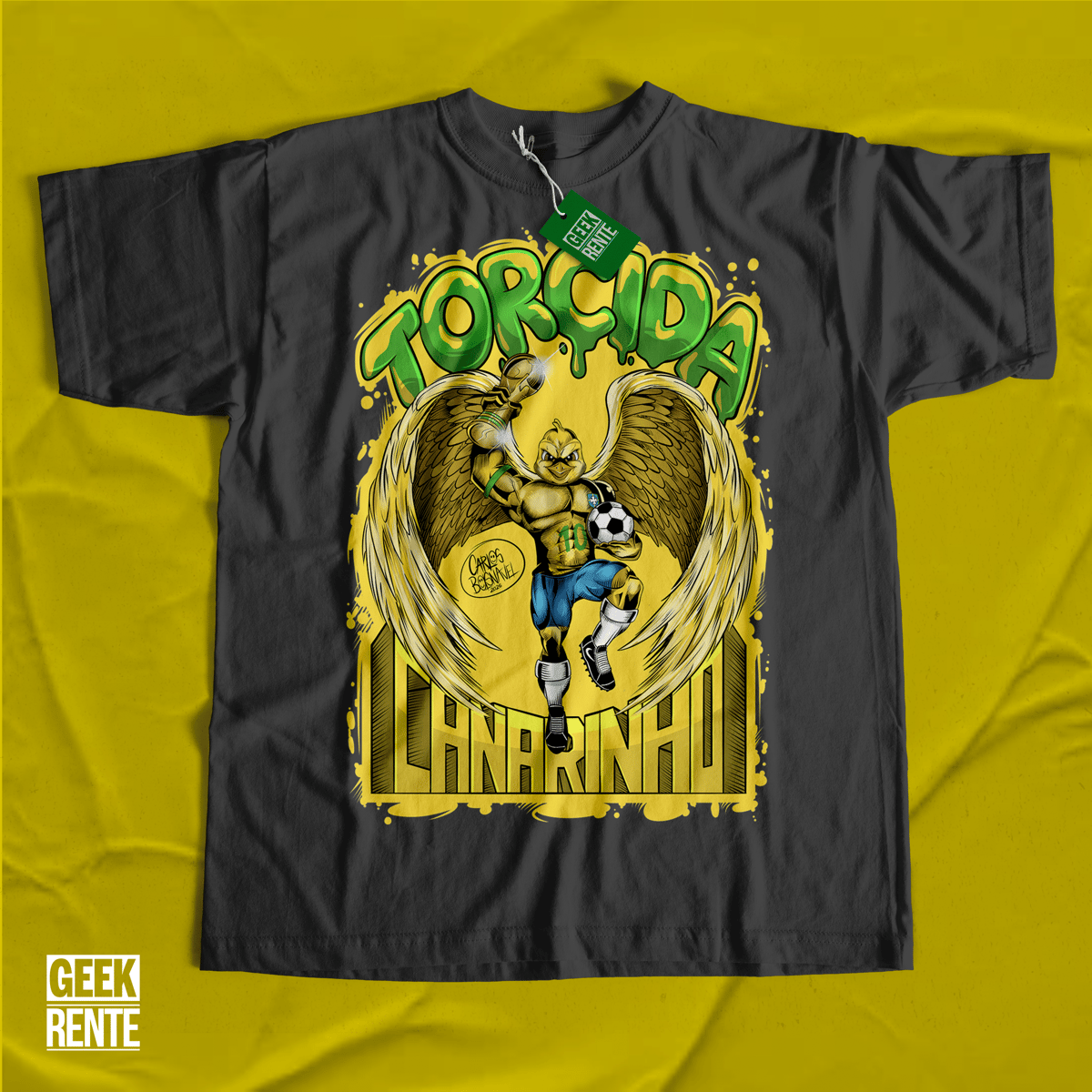 Nome do produto: Camiseta Masculina Preta TORCIDA CANARINHO
