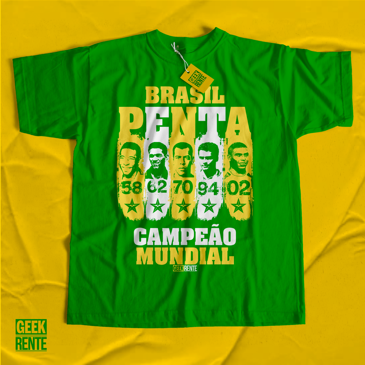 Nome do produto: CAMISETA VERDE - PENTA CAMPEÃO 58-62-70-94-02