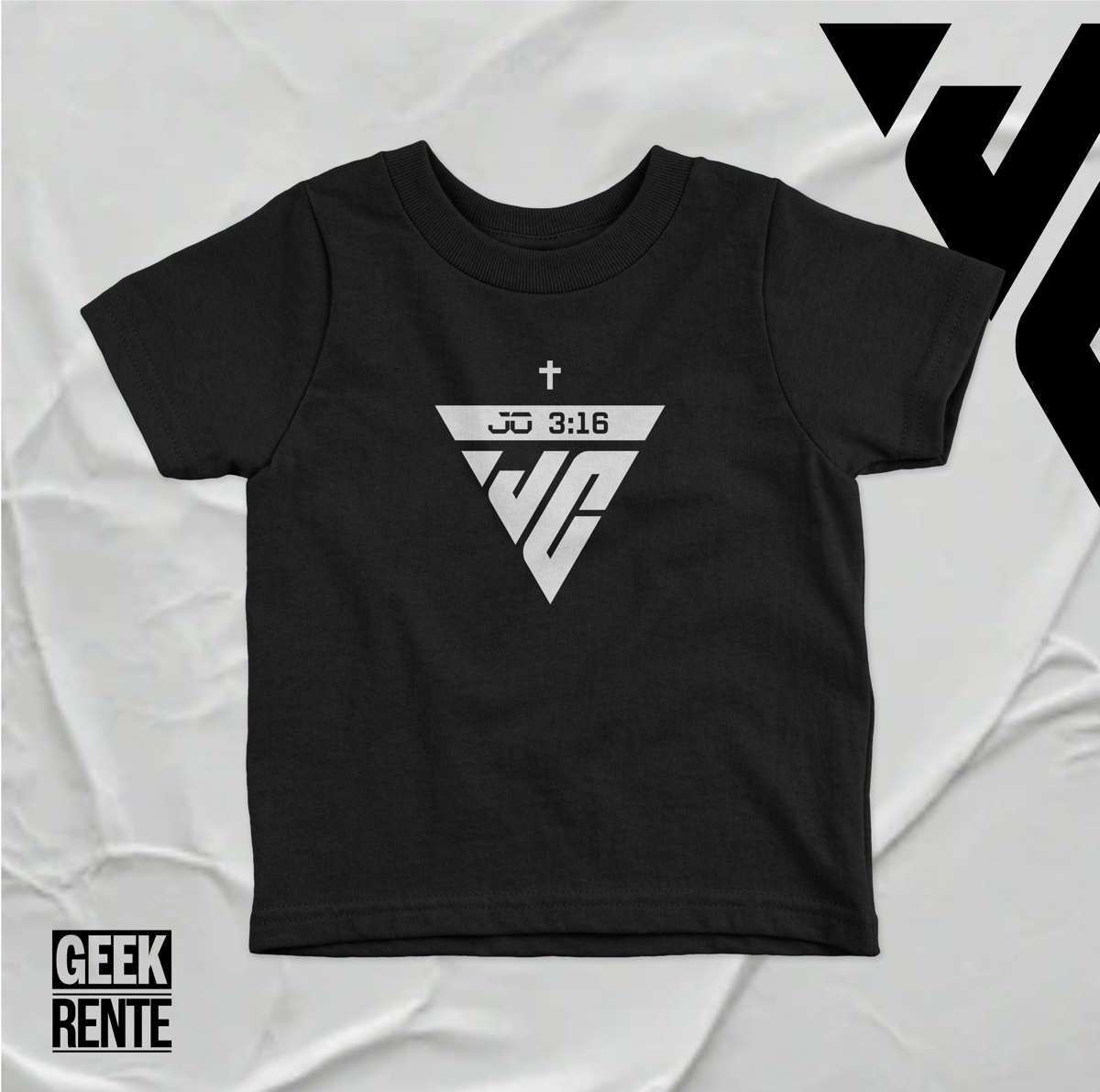Nome do produto: Camiseta Infantil Preta JOÃO 3:16 JC / LOGO FIFA 3