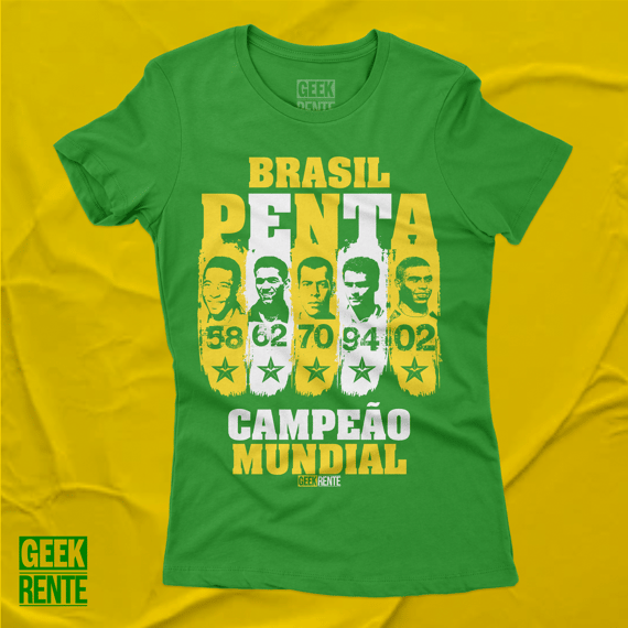 CAMISETA FEMININA VERDE - PENTA CAMPEÃO 58-62-70-94-02
