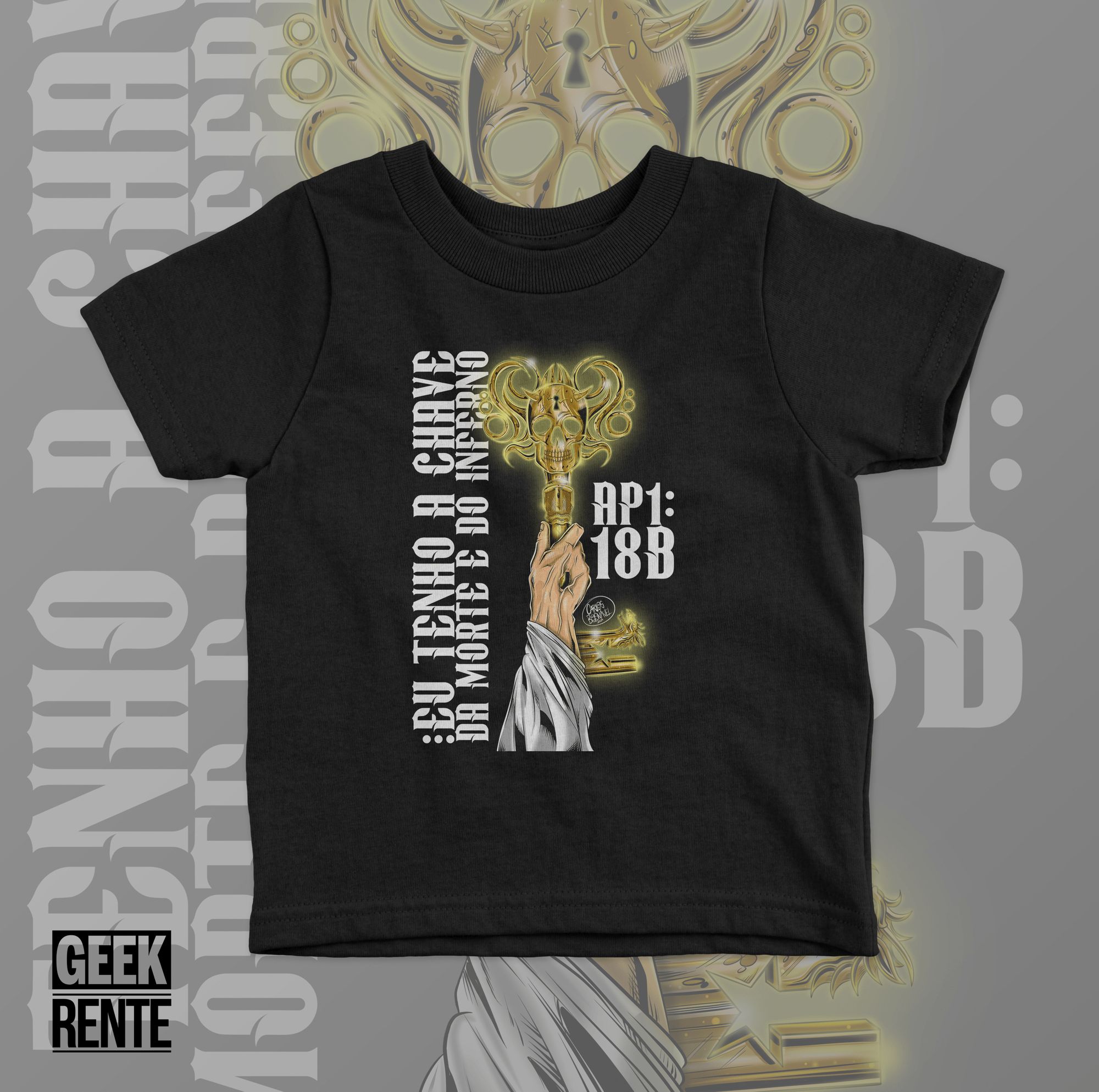 Camiseta Infantil - Apocalipse 1:18B - Eu tenho a chave da morte e do inferno