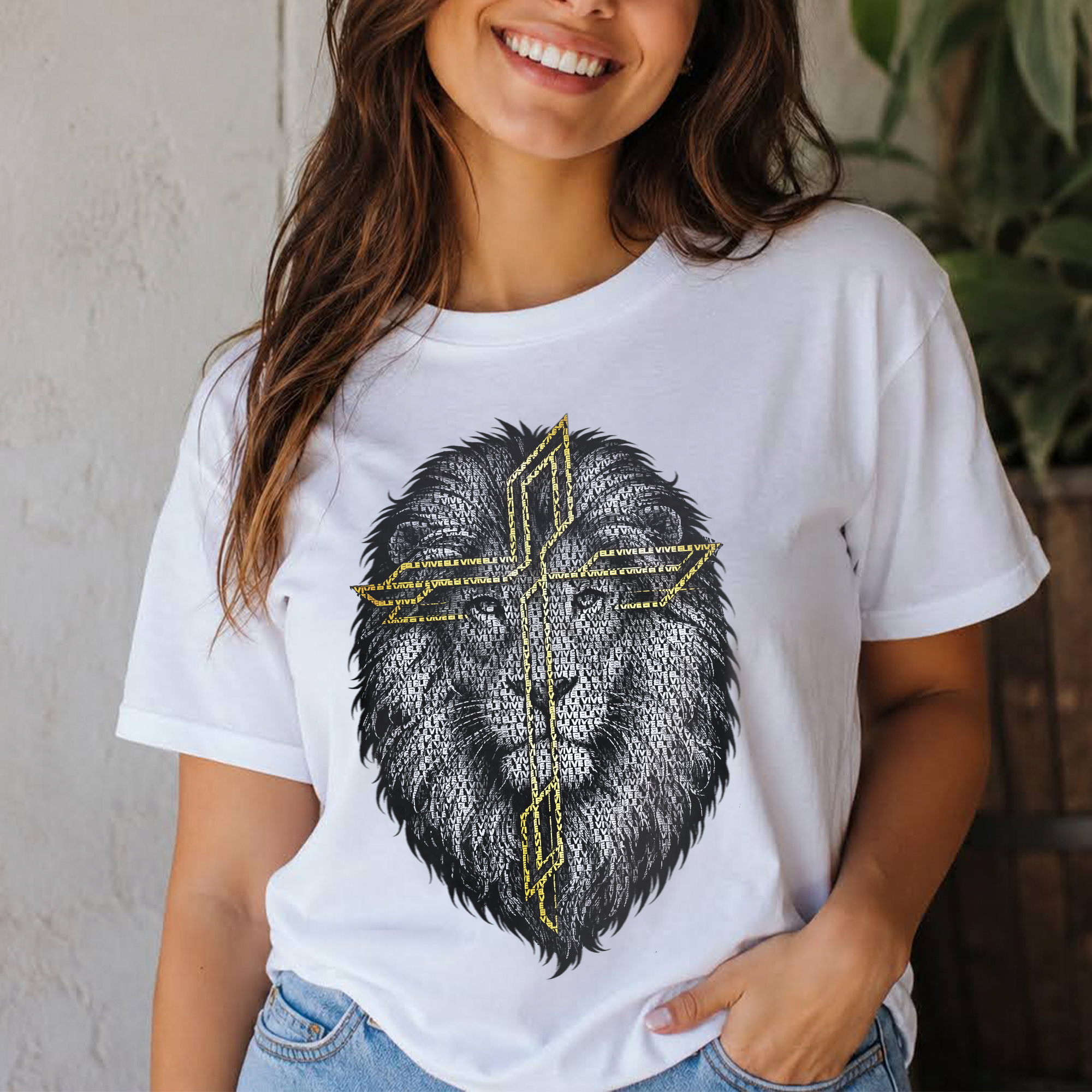 CAMISA CRISTÃ LEÃO DE JUDÁ COM CRUZ - ELE VIVE 