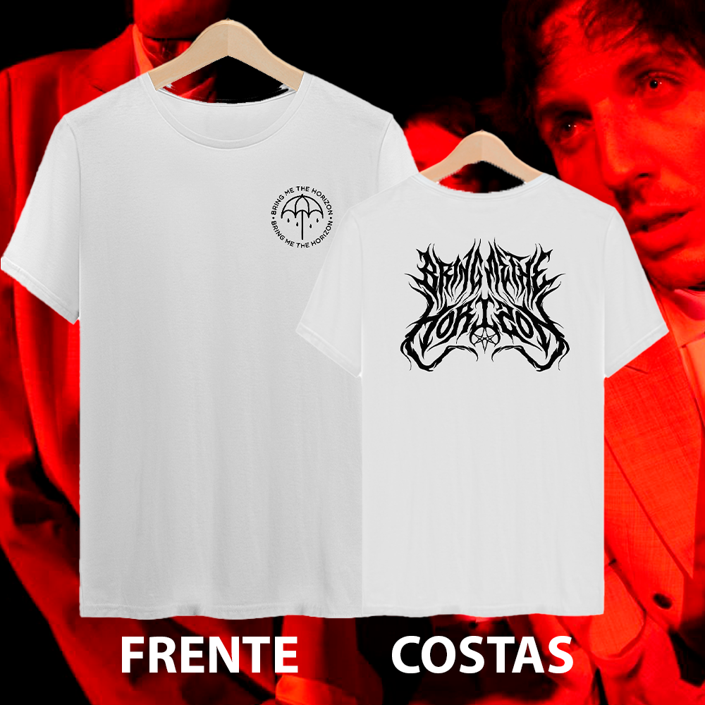 Nome do produto: Camiseta Bring Me The Horizon - Logo pequeno frente/costas Branca