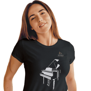 Camiseta Premium Feminina Algodão Pima Estampada Musical Piano - Estilo Sonoro