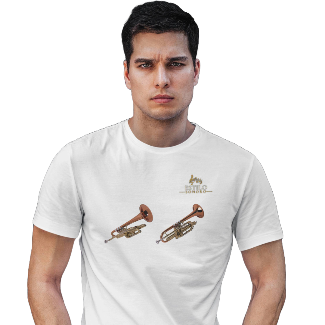 Nome do produto: Camiseta Premium Masculina Algodão Pima Estampada Musical Trompete - Estilo Sonoro
