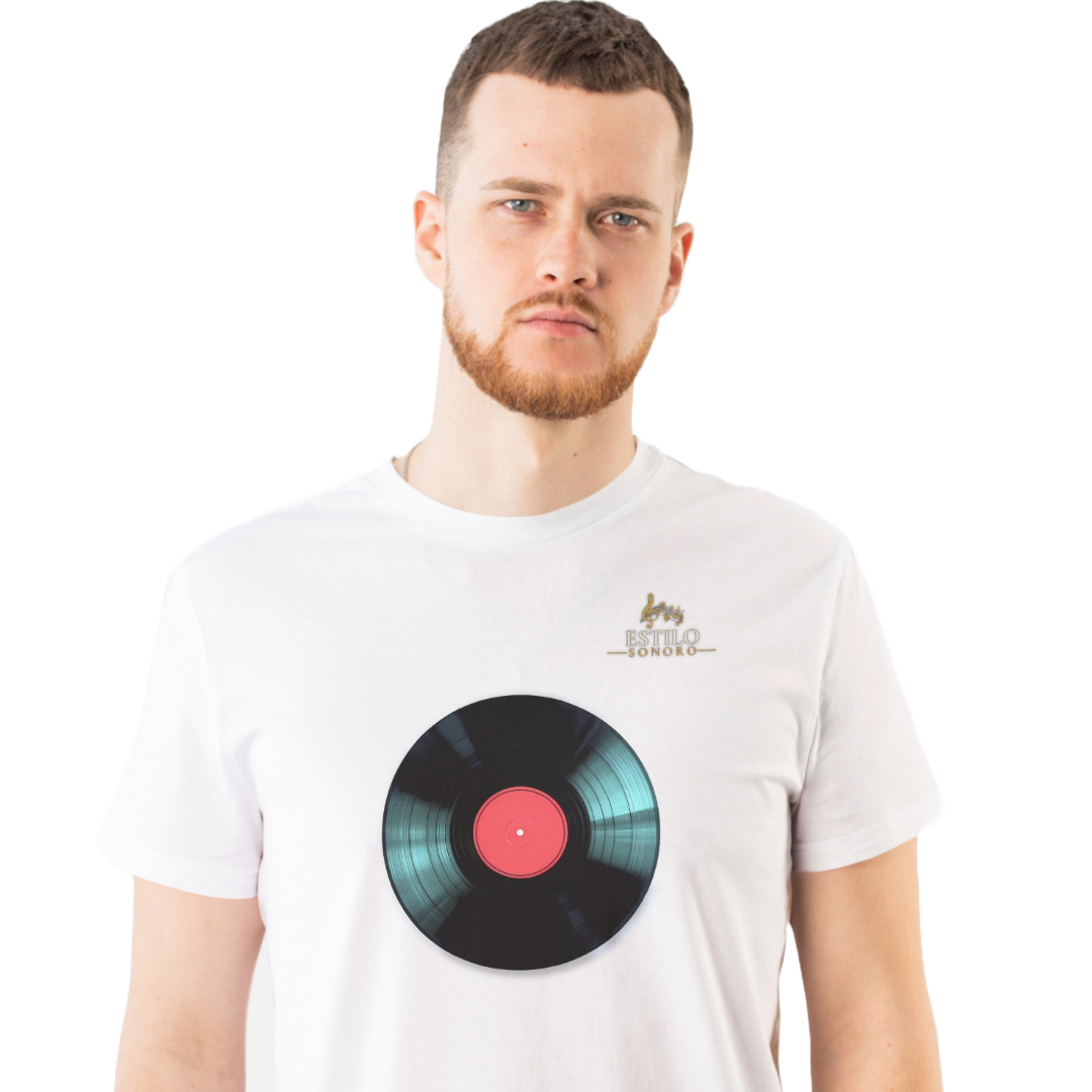 Camiseta Premium Masculina Algodão Pima Estampada Musical Disco de Vinil - Estilo Sonoro