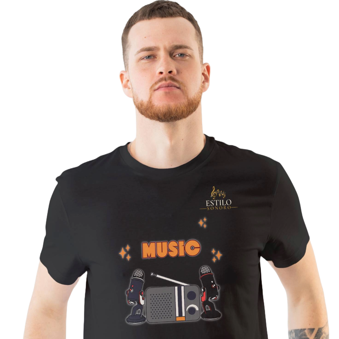 Nome do produto: Camiseta Premium Masculina Algodão Pima Estampada Musical Rádio Music - Estilo Sonoro
