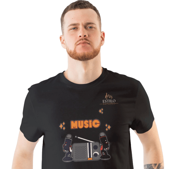 Camiseta Premium Masculina Algodão Pima Estampada Musical Rádio Music - Estilo Sonoro