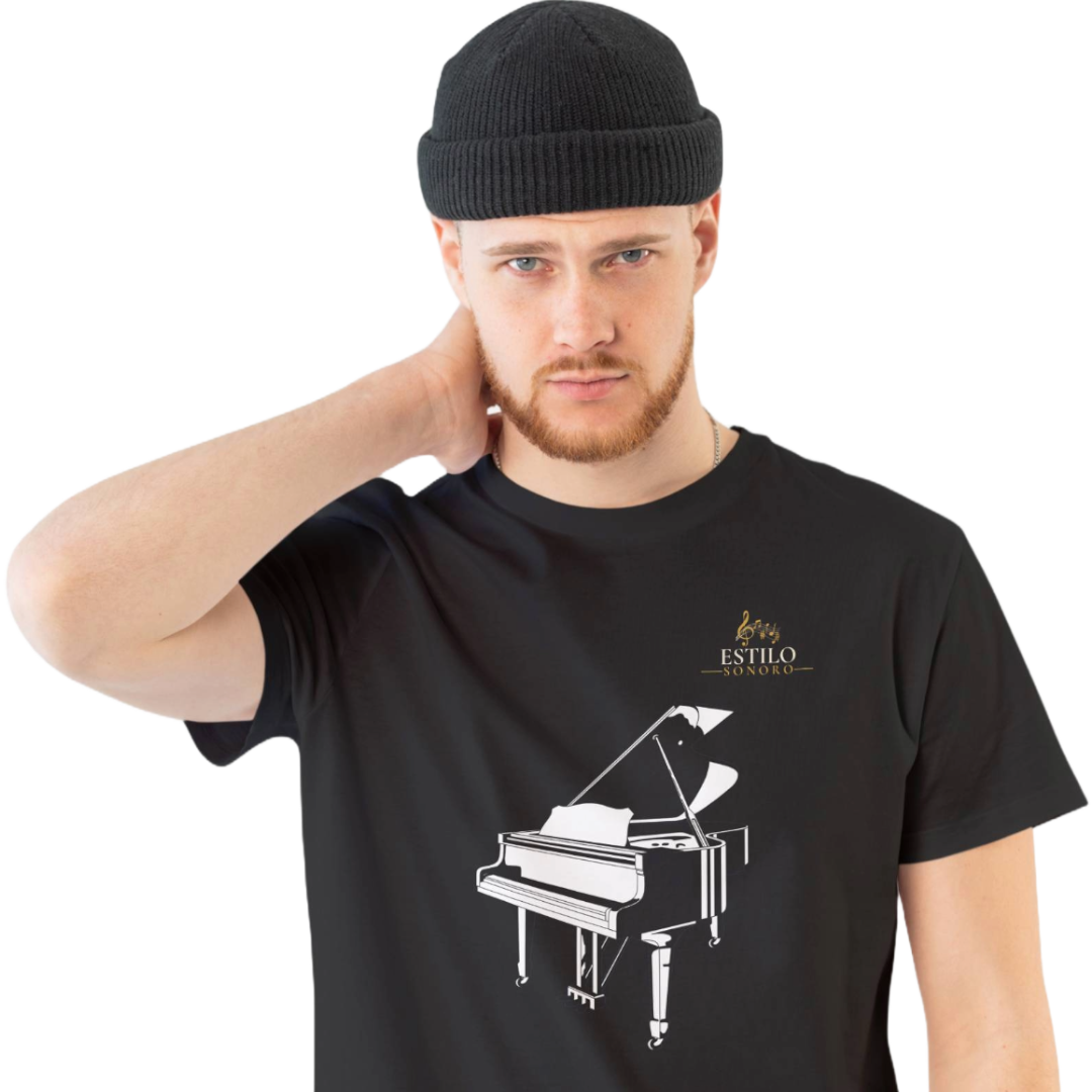 Camiseta Premium Masculina Algodão Pima Estampada Musical Piano - Estilo Sonoro Nome do produto: Camiseta Premium Masculina Algodão Pima Estampada Musical Piano - Estilo Sonoro
