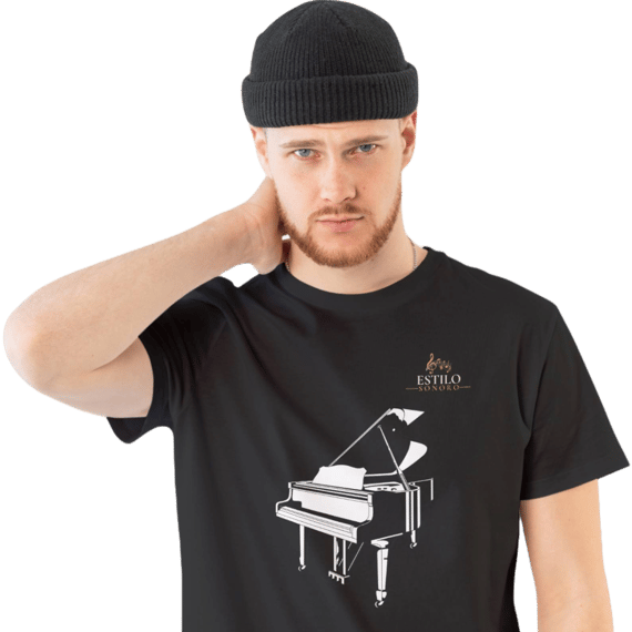 Camiseta Premium Masculina Algodão Pima Estampada Musical Piano - Estilo Sonoro