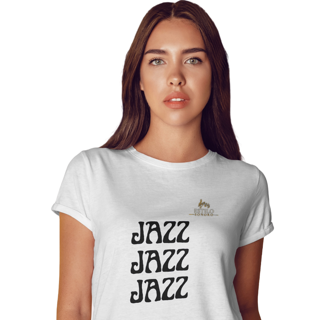 Camiseta Premium Feminina Algodão Pima Estampada Musical Jazz Music - Estilo Sonoro