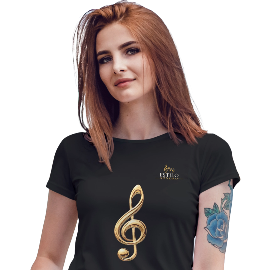 Camiseta Premium Feminina Algodão Pima Estampada Musical Clave sol - Estilo Sonoro