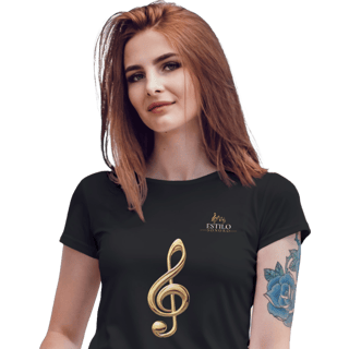 Camiseta Premium Feminina Algodão Pima Estampada Musical Clave sol - Estilo Sonoro