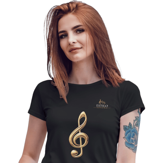 Camiseta Premium Feminina Algodão Pima Estampada Musical Clave sol - Estilo Sonoro