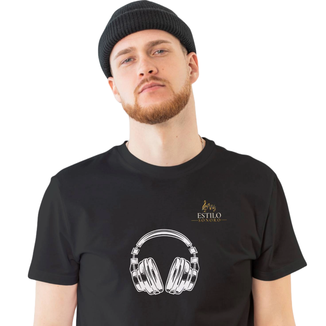 Camiseta Premium Masculina Algodão Pima Estampada Musical Fone de Ouvido - Estilo Sonoro