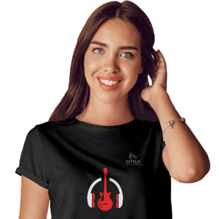 Camiseta Premium Feminina Algodão Pima Estampada Musical Guitarra - Estilo Sonoro