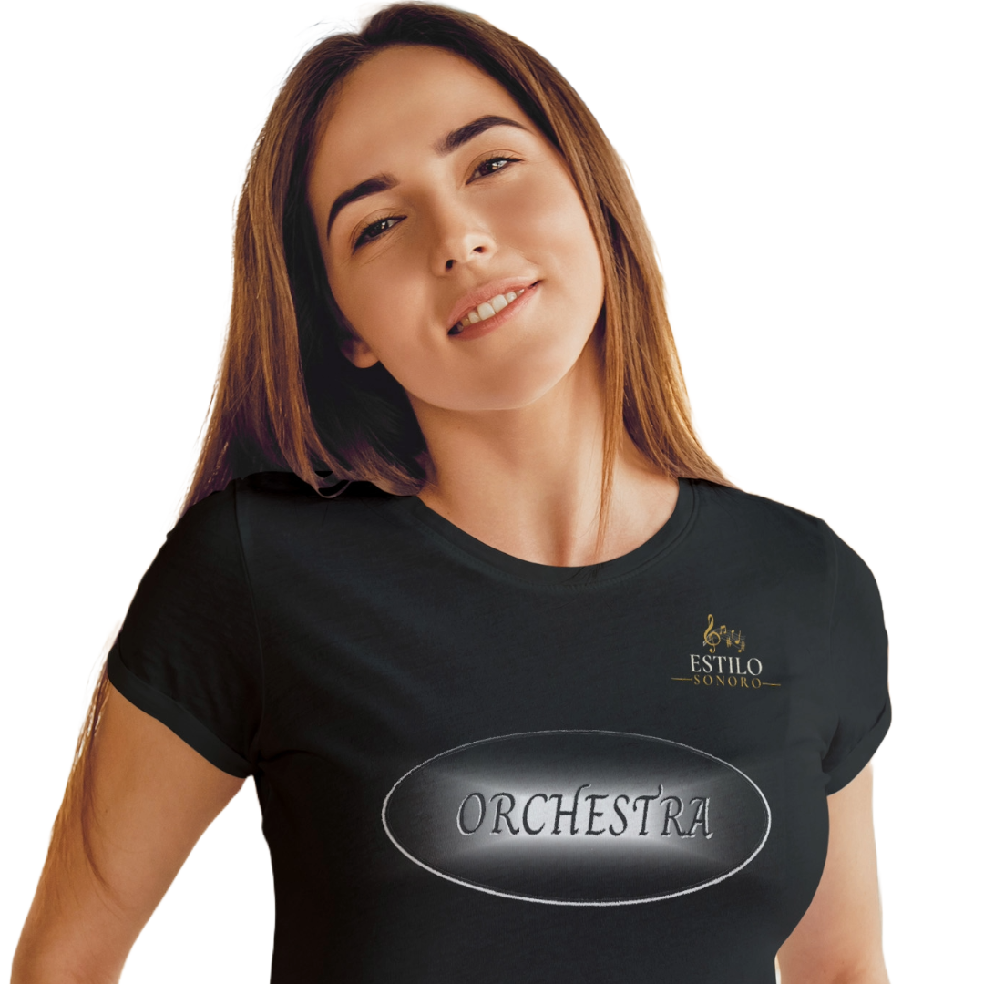 Camiseta Premium Feminina Algodão Pima Estampada Musical Orquestra - Estilo Sonoro