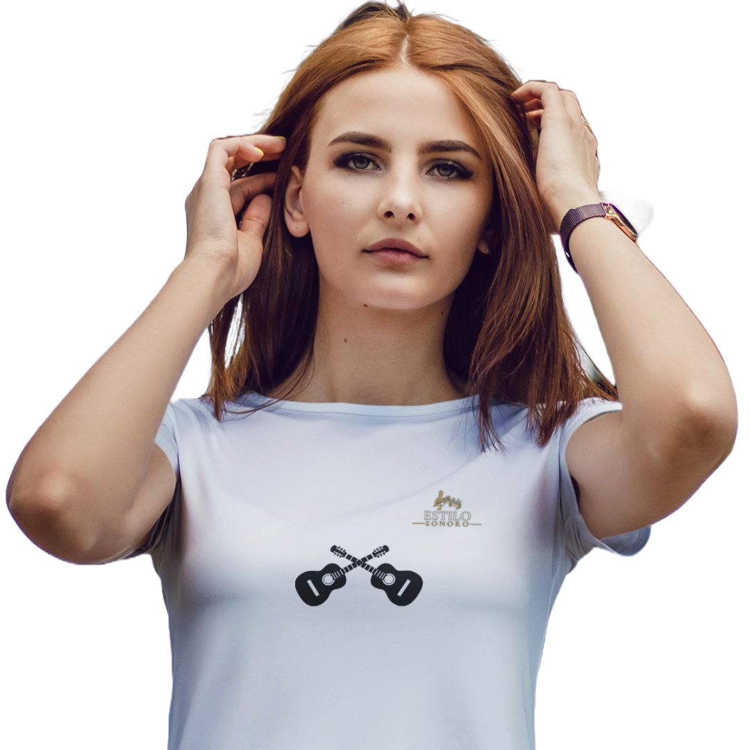 Camiseta Premium Feminina Algodão Pima Estampada Musical Violão - Estilo Sonoro