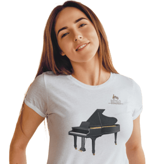 Camiseta Premium Feminina Algodão Pima Estampada Musical Piano - Estilo Sonoro