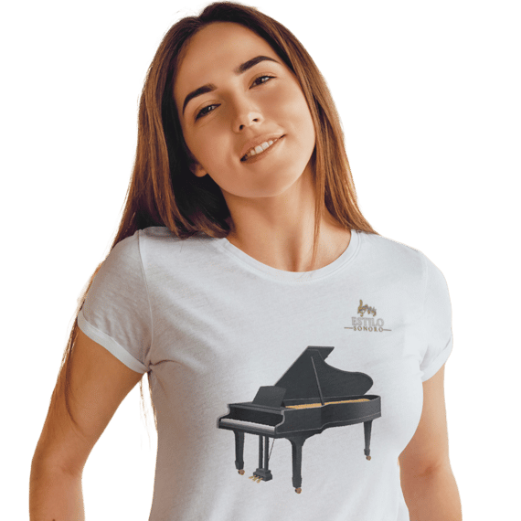 Camiseta Premium Feminina Algodão Pima Estampada Musical Piano - Estilo Sonoro