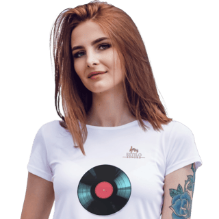 Camiseta Premium Feminina Algodão Pima Estampada Musical Disco de Vinil - Estilo Sonoro