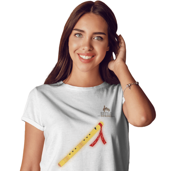 Camiseta Premium Feminina Algodão Pima Estampada Musical Flauta - Estilo Sonoro