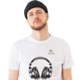 Camiseta Premium Masculina Algodão Pima Estampada Musical Fone de Ouvido - Estilo Sonoro