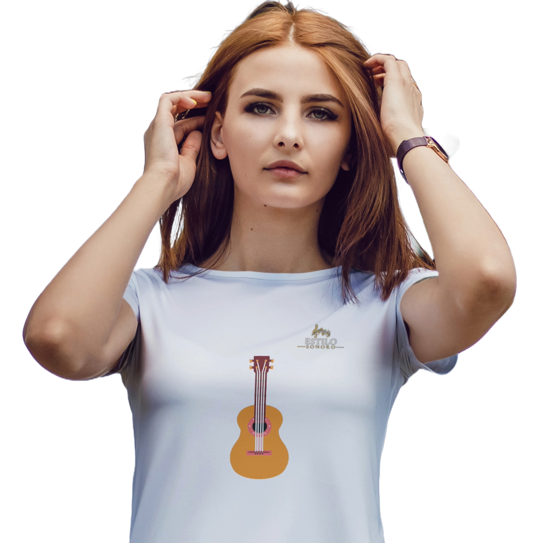 Camiseta Premium Feminina Algodão Pima Estampada Musical Ukulele - Estilo Sonoro